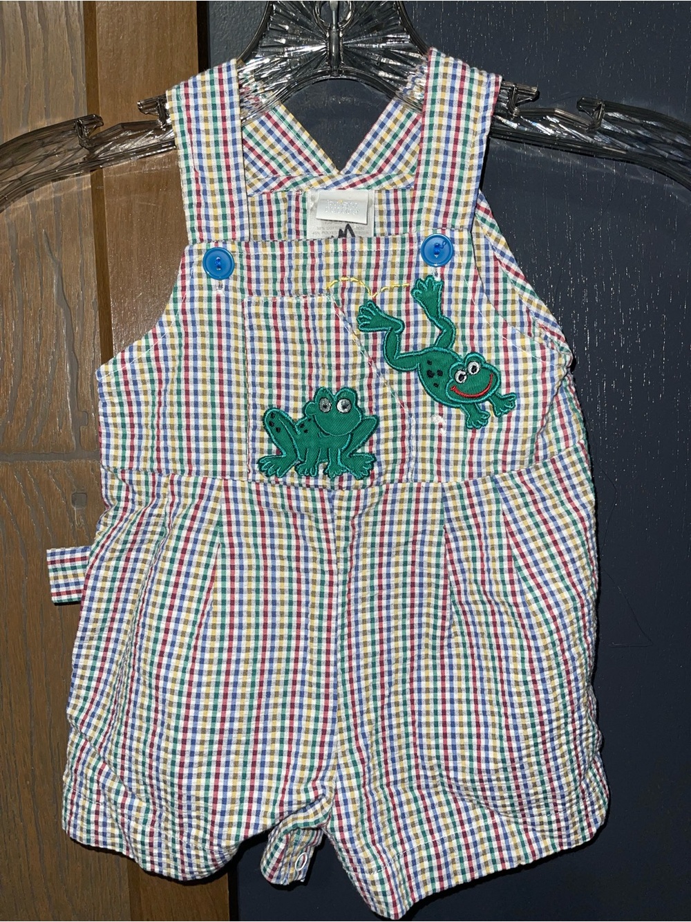 Toddler Multi-Color Check Frogs Romper Overalls